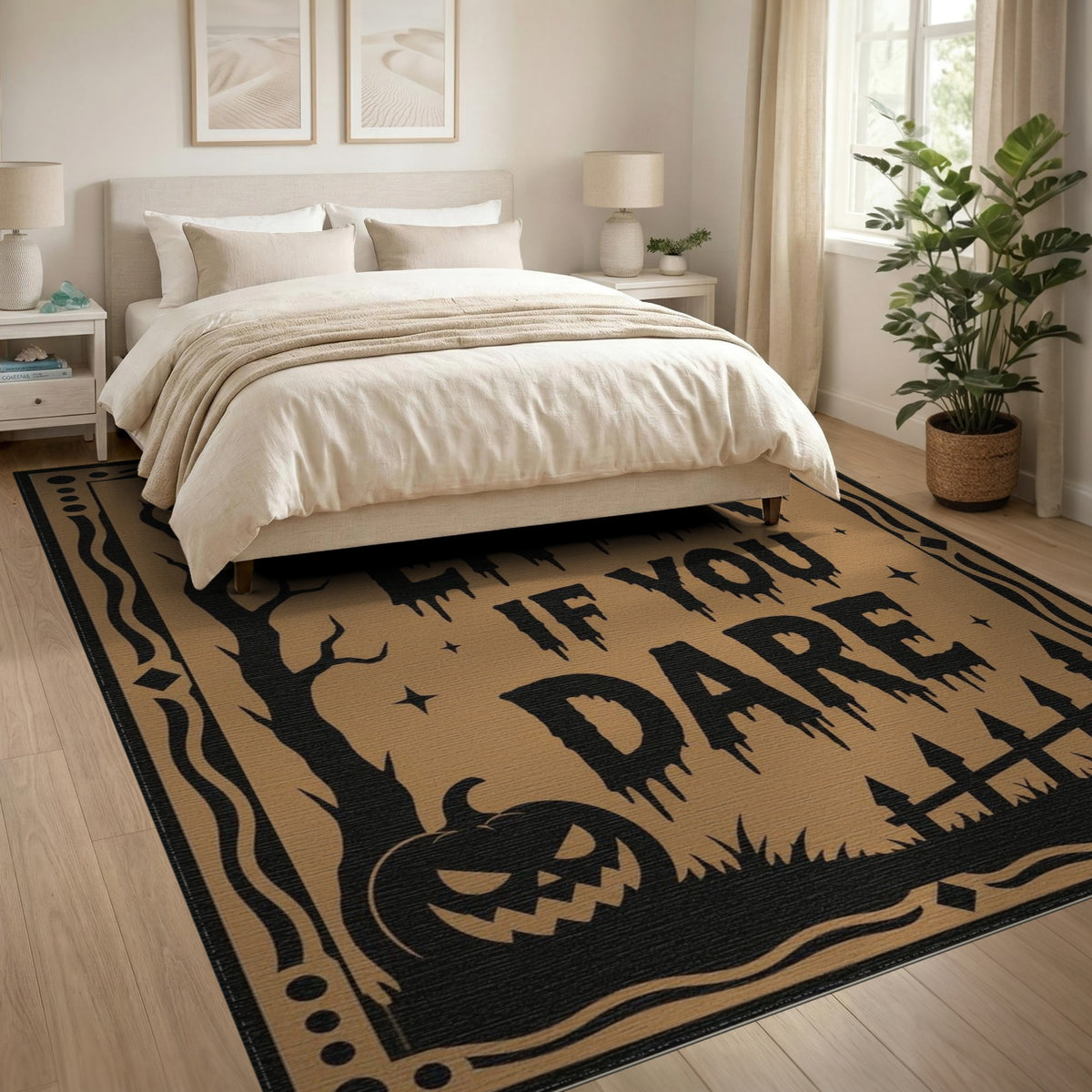 Brown and Tan Enter If You Dare Halloween Area Rug