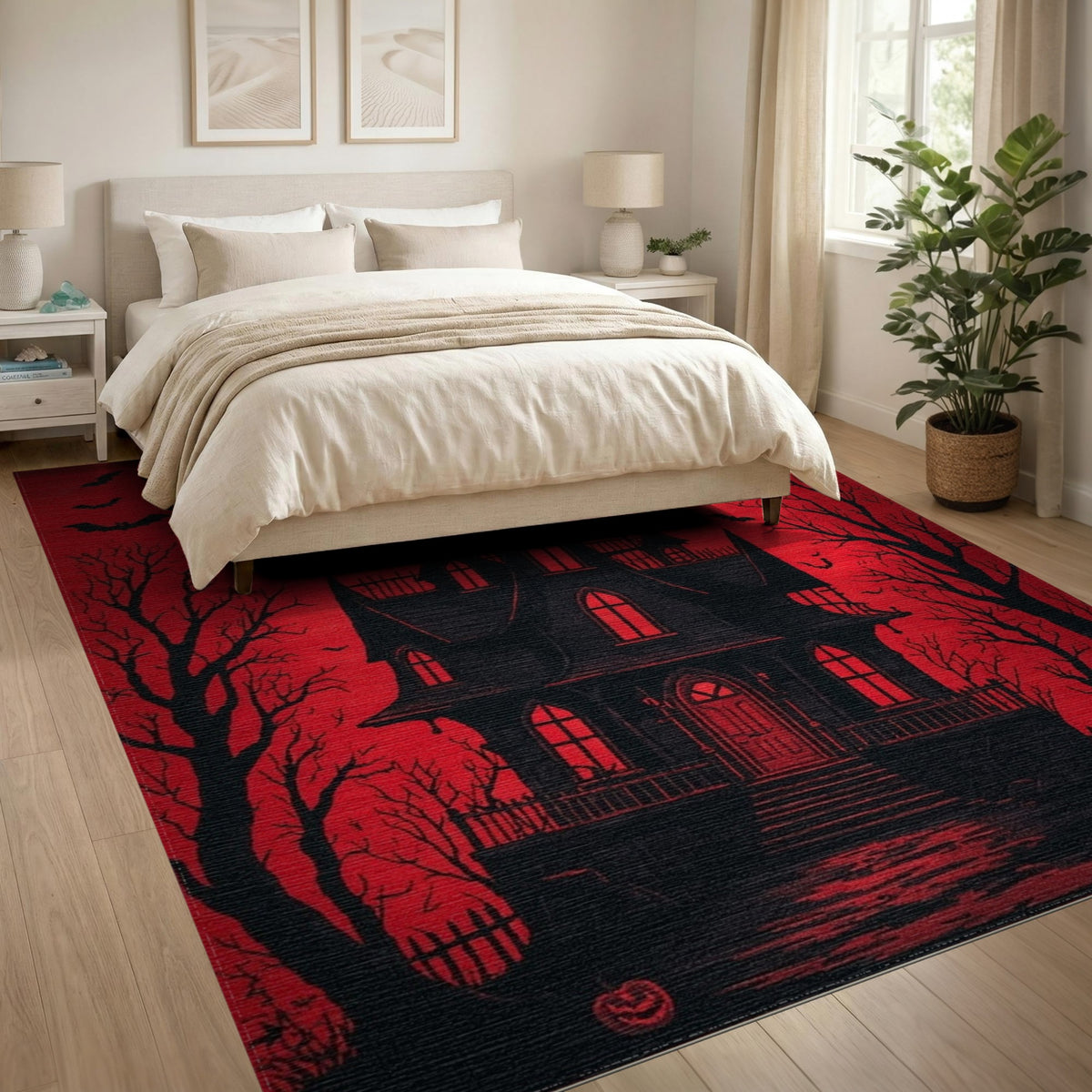 Haunted House Red Area Rug