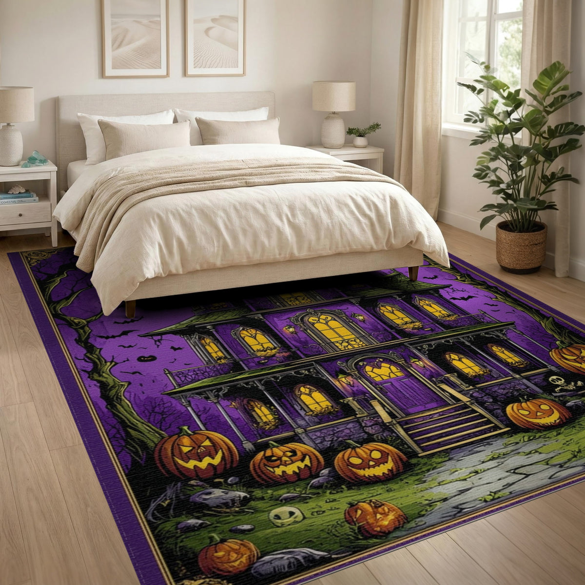 Purple Haunted Mansion Halloween Kids Cartoon Area Rug