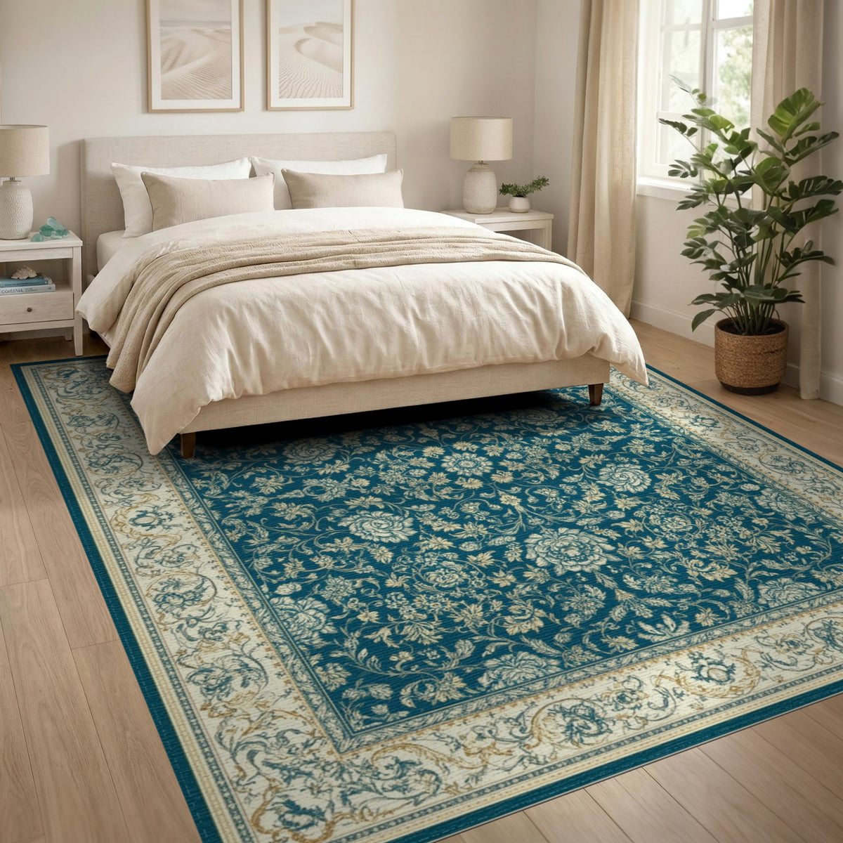 Floral Blue and Teal Floral Persian Area Rug