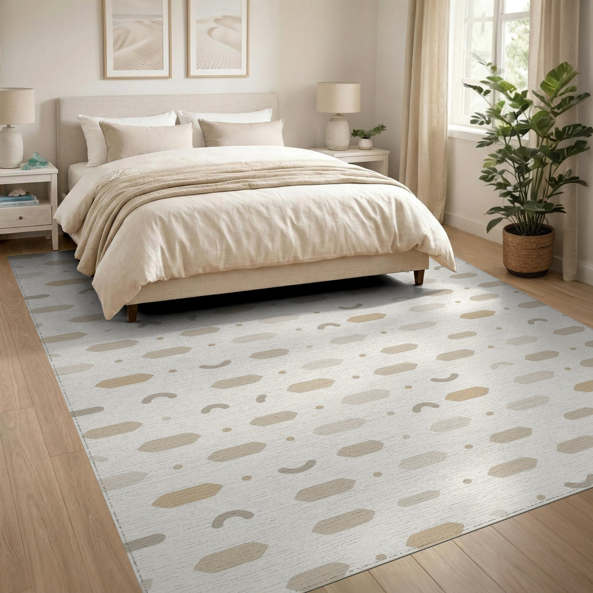 Beige Geometric Washable Geometric Modern Area Rug