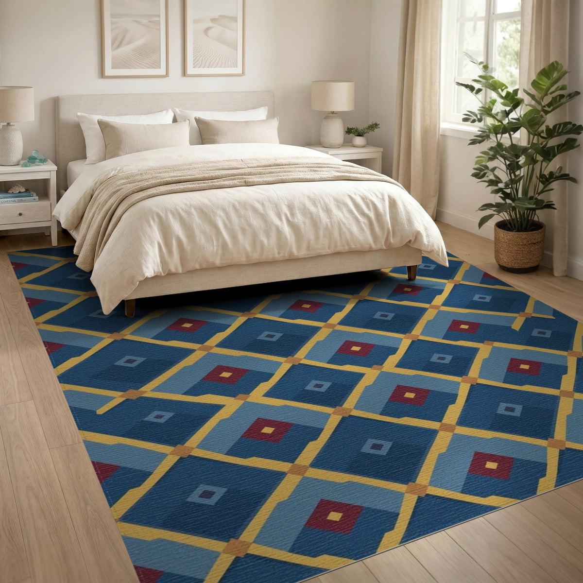 Blue Geometric Diamond Geometric Modern Area Rug