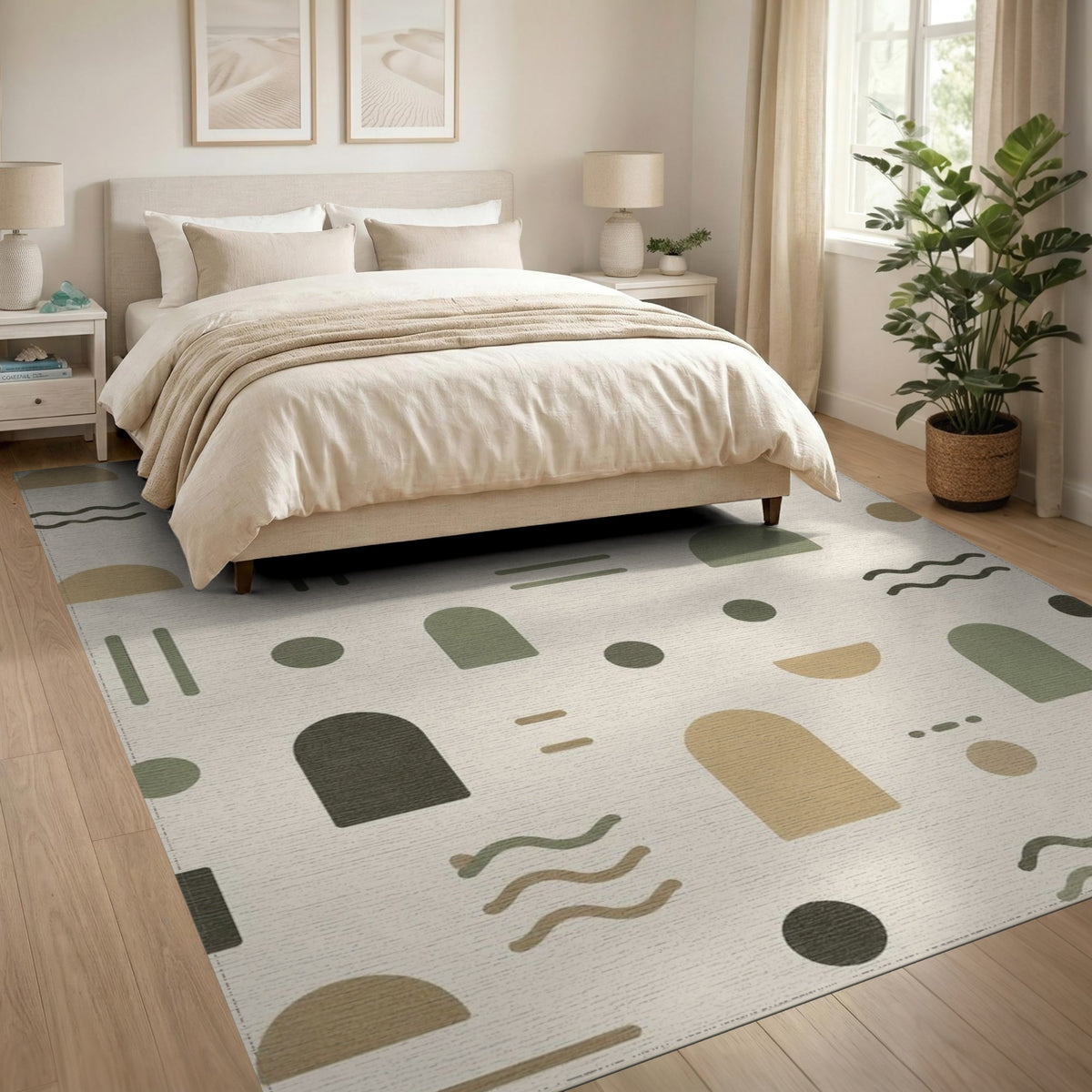 Beige and Neutral Beige Abstract Arch Area Rug