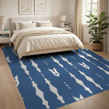 Blue and Teal Blue Geometric Diamond Area Rug