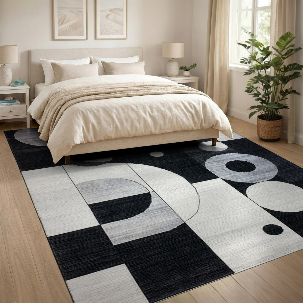 Black White Geometric Area Rug