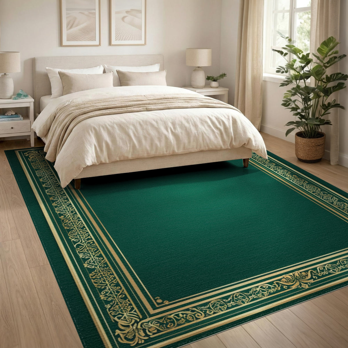 Traditional Persian Emerald Green Gold Ornate Persian Area Rug