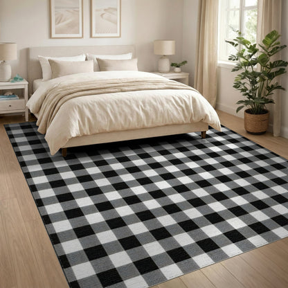 Black and White Geometric Modern Black and White Checkered Area Rug