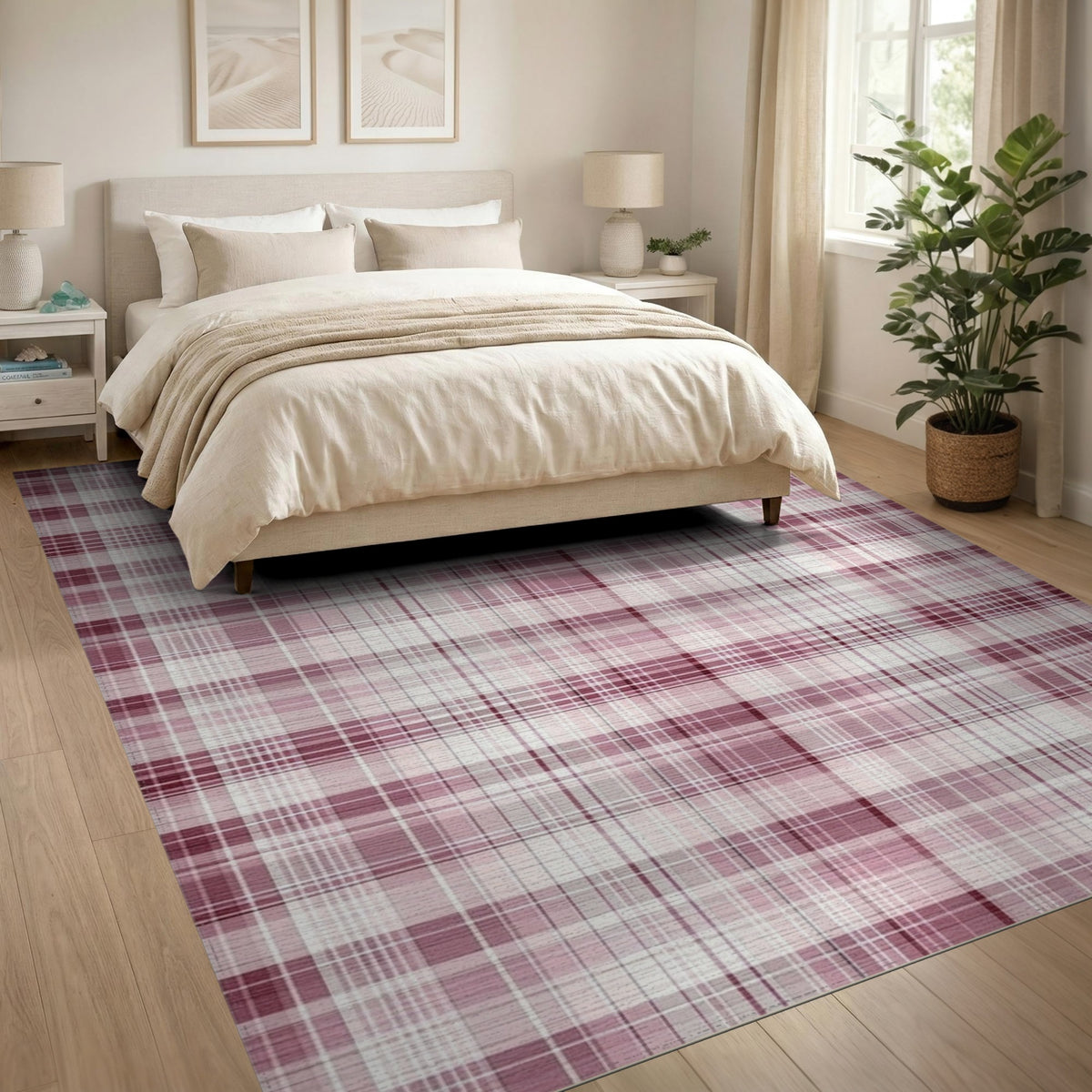 Pink Plaid Geometric Area Rug
