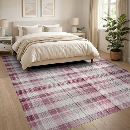 Pink Plaid Geometric Area Rug