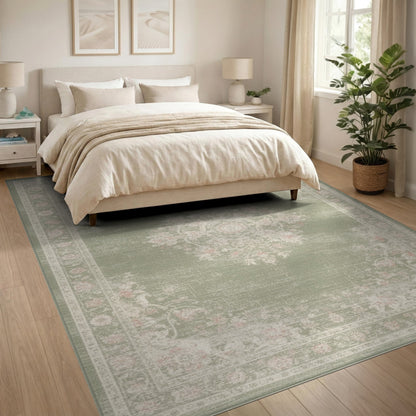 Sage Green Floral Vintage Medallion Area Rug