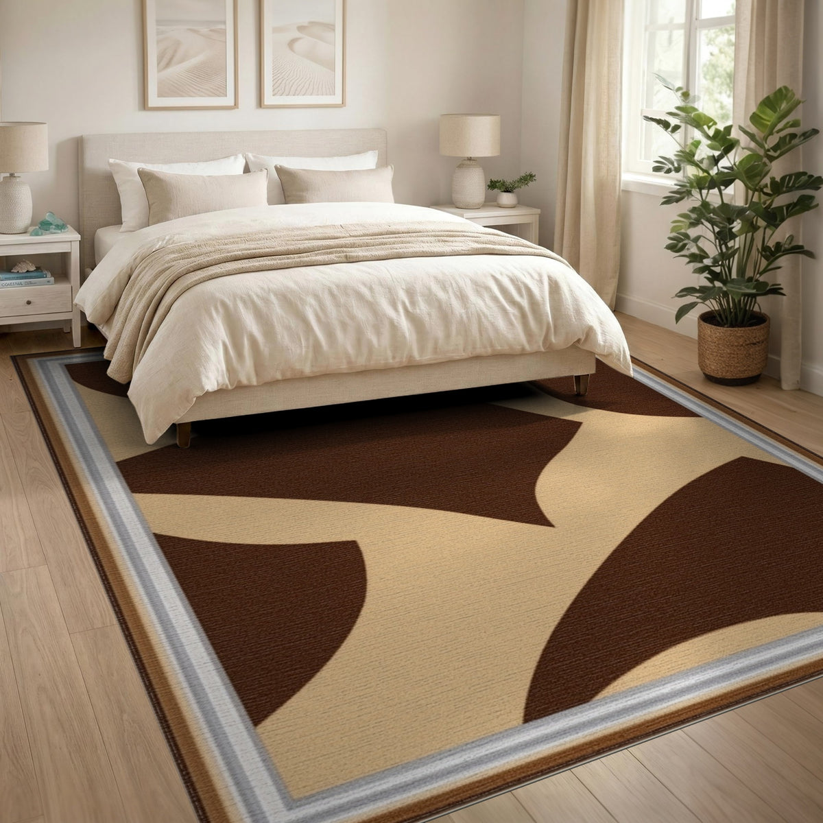 Brown Abstract Area Rug in Tan Beige