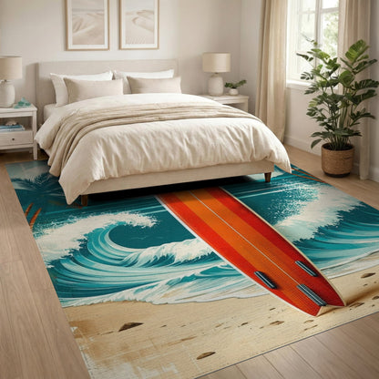 Vintage Surfboard Coastal Beach Rug