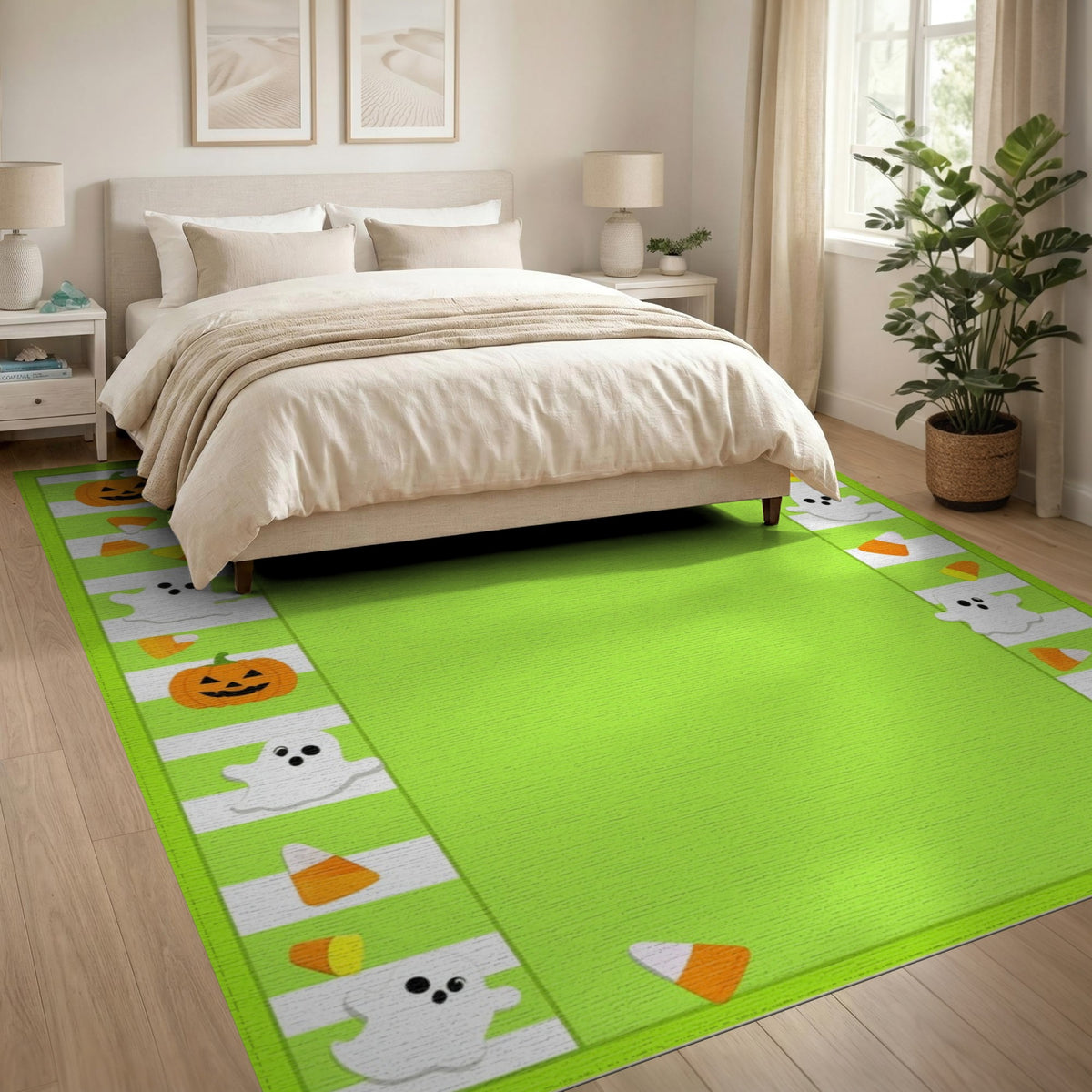Green Halloween Kids Pumpkin Ghost Area Rug