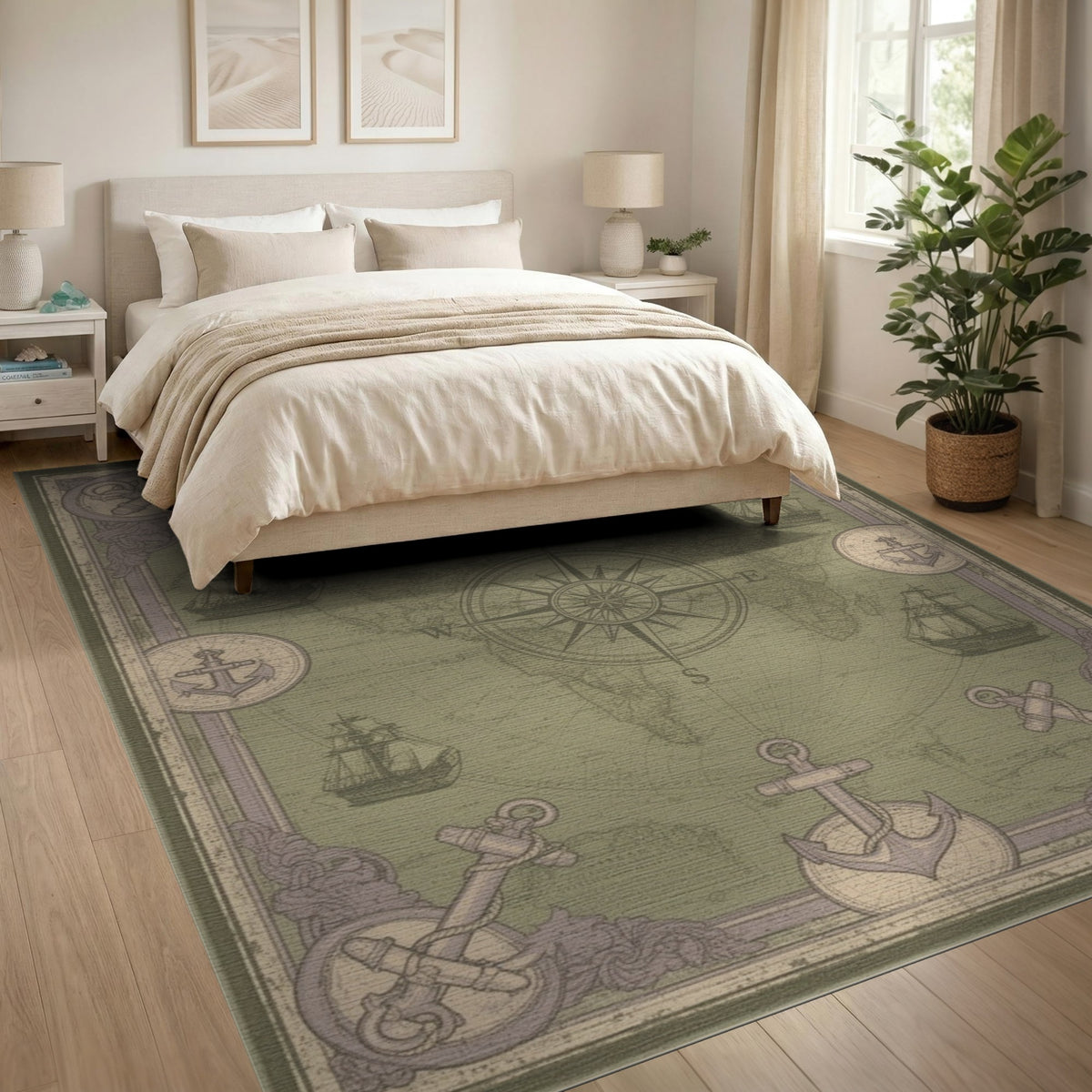 Distressed Nautical World Map Area Rug