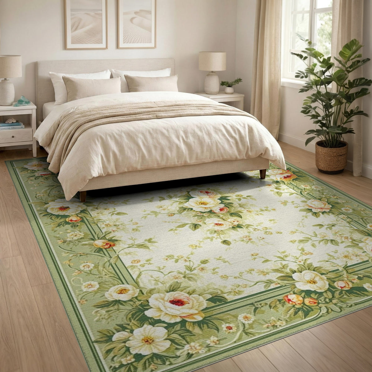 Floral Vintage Green Floral Vintage Rose Area Rug
