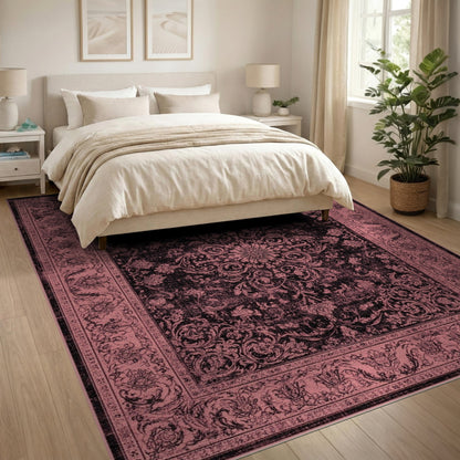 Pink Distressed Vintage Floral Area Rug