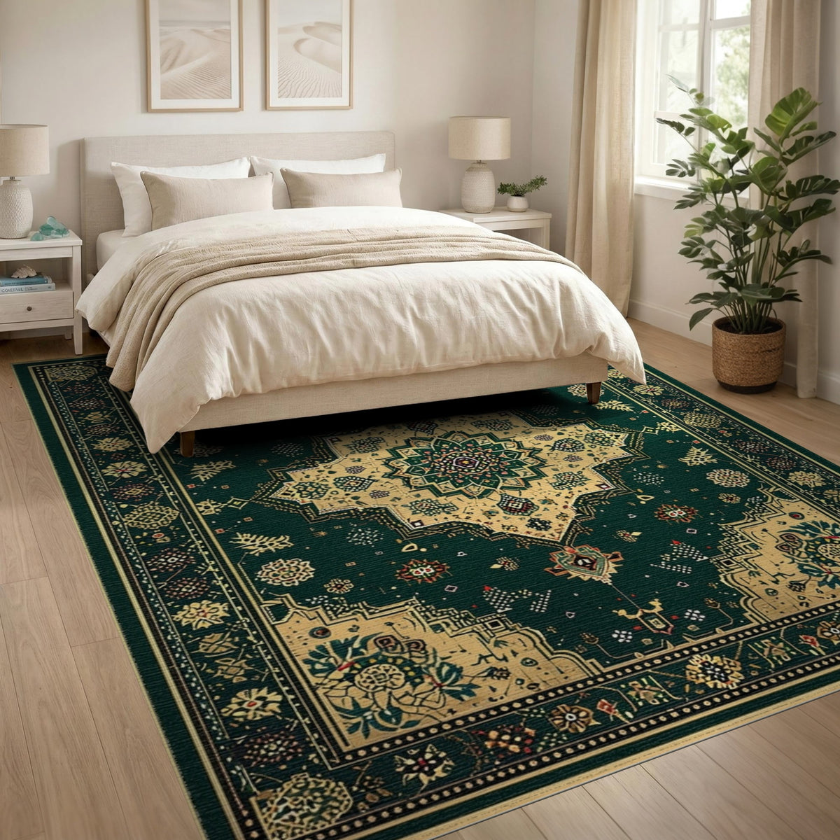 Medallion Traditional Persian Emerald Green Persian Medallion Area Rug