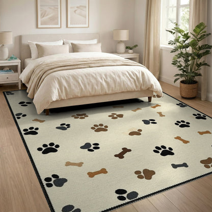 Paw Print and Bone Beige Area Rug