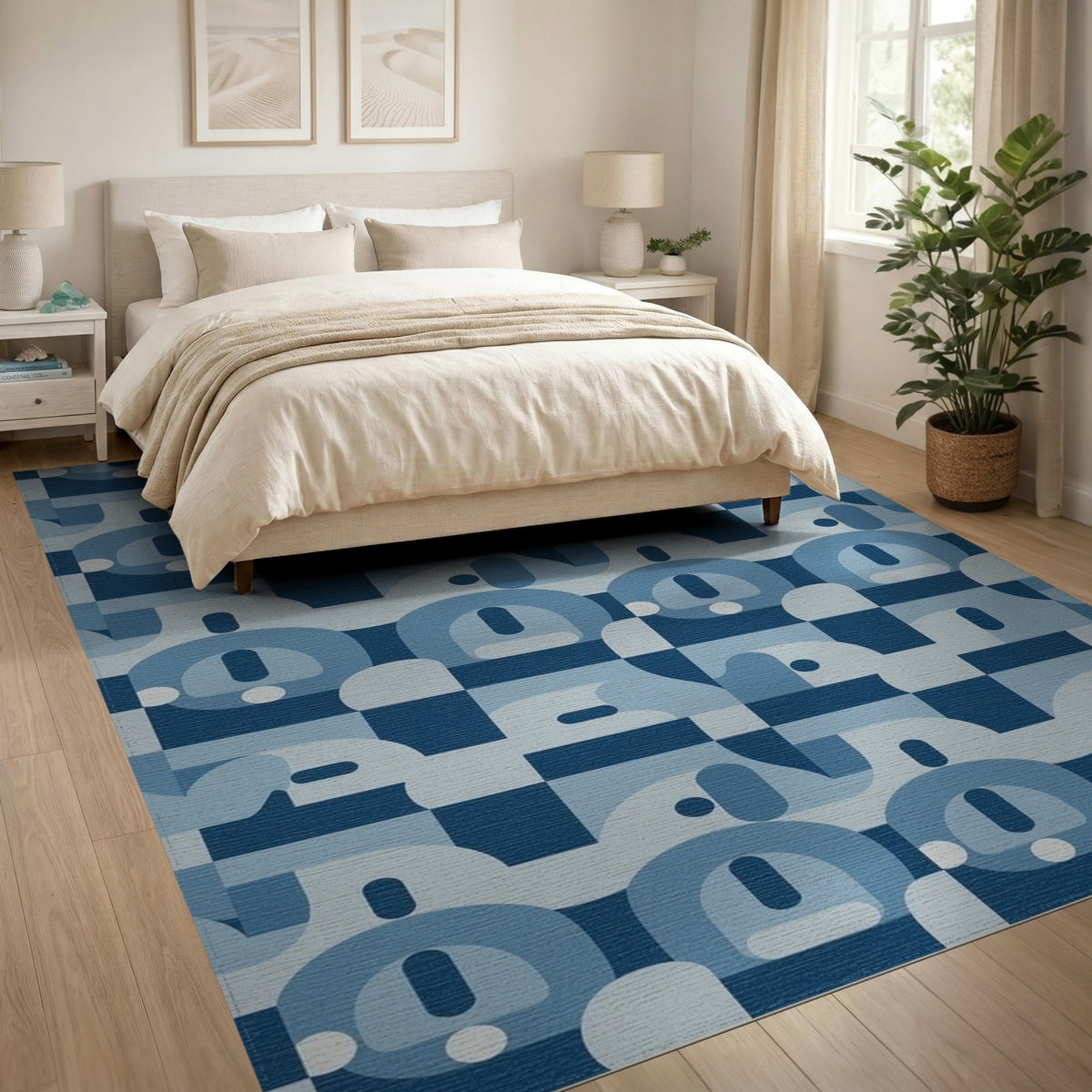 Blue Geometric Modern Area Rug