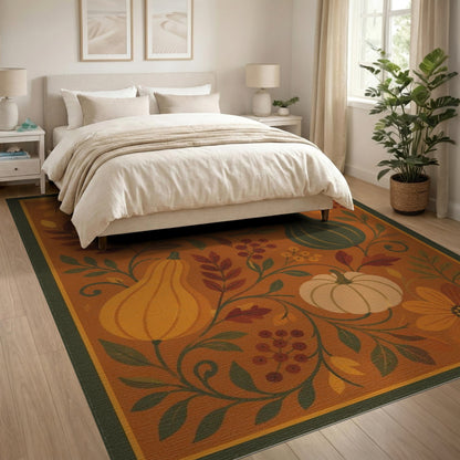 Orange Autumn Pumpkin Floral Area Rug