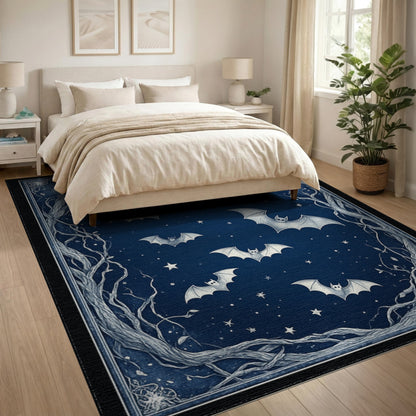 Midnight Bats Starry Sky Area Rug
