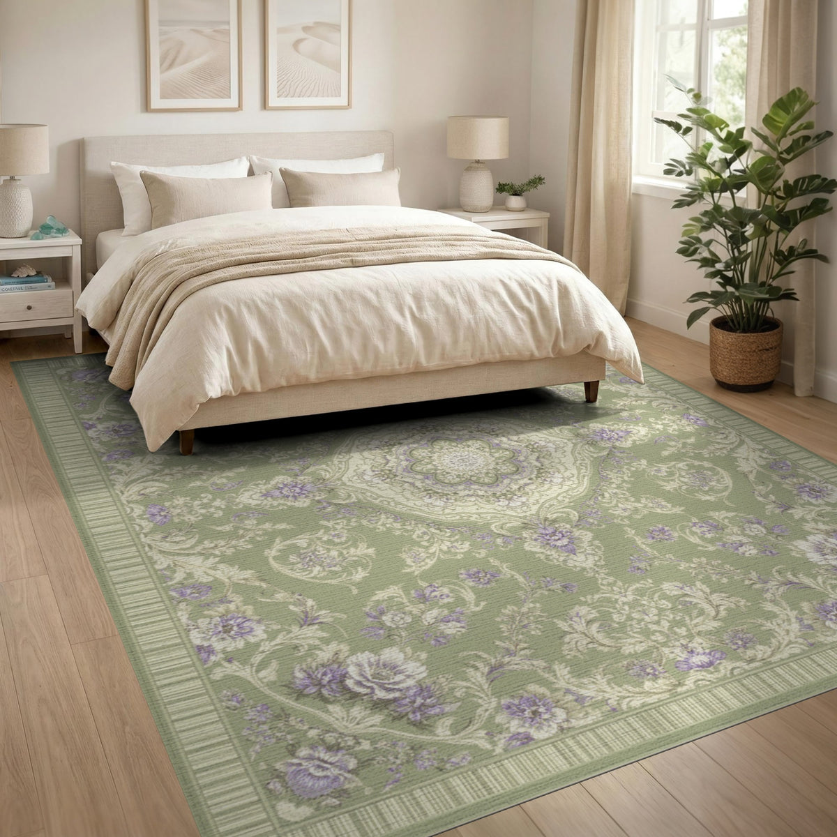 Sage Green Floral Vintage Area Rug