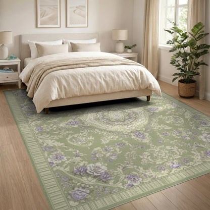 Sage Green Floral Vintage Area Rug