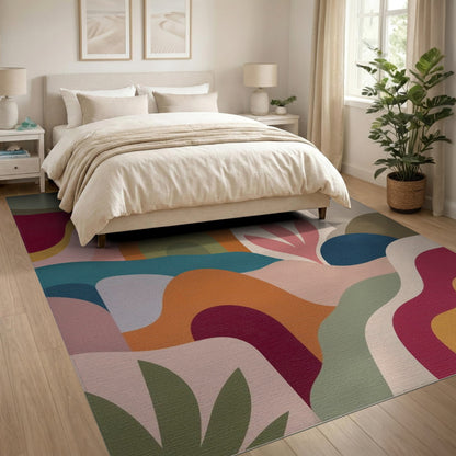 Abstract Area Vibrant Abstract Wave Multi-Color Area Rug