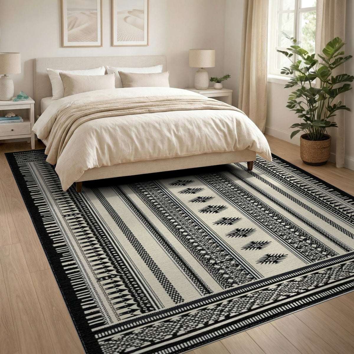 Black White Heritage Tribal No. 61 Area Rug