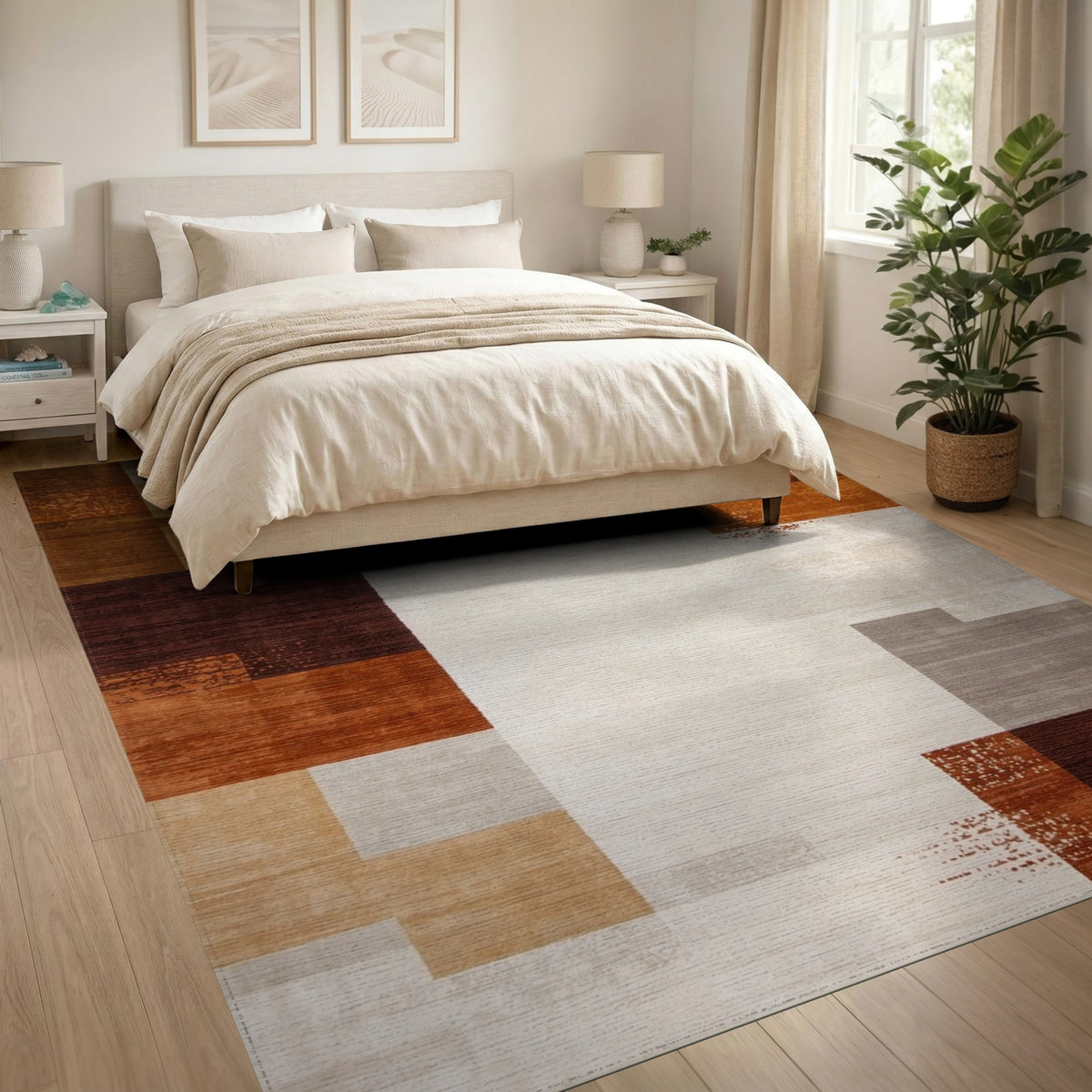 Modern Geometric Brown Tan Area Rug