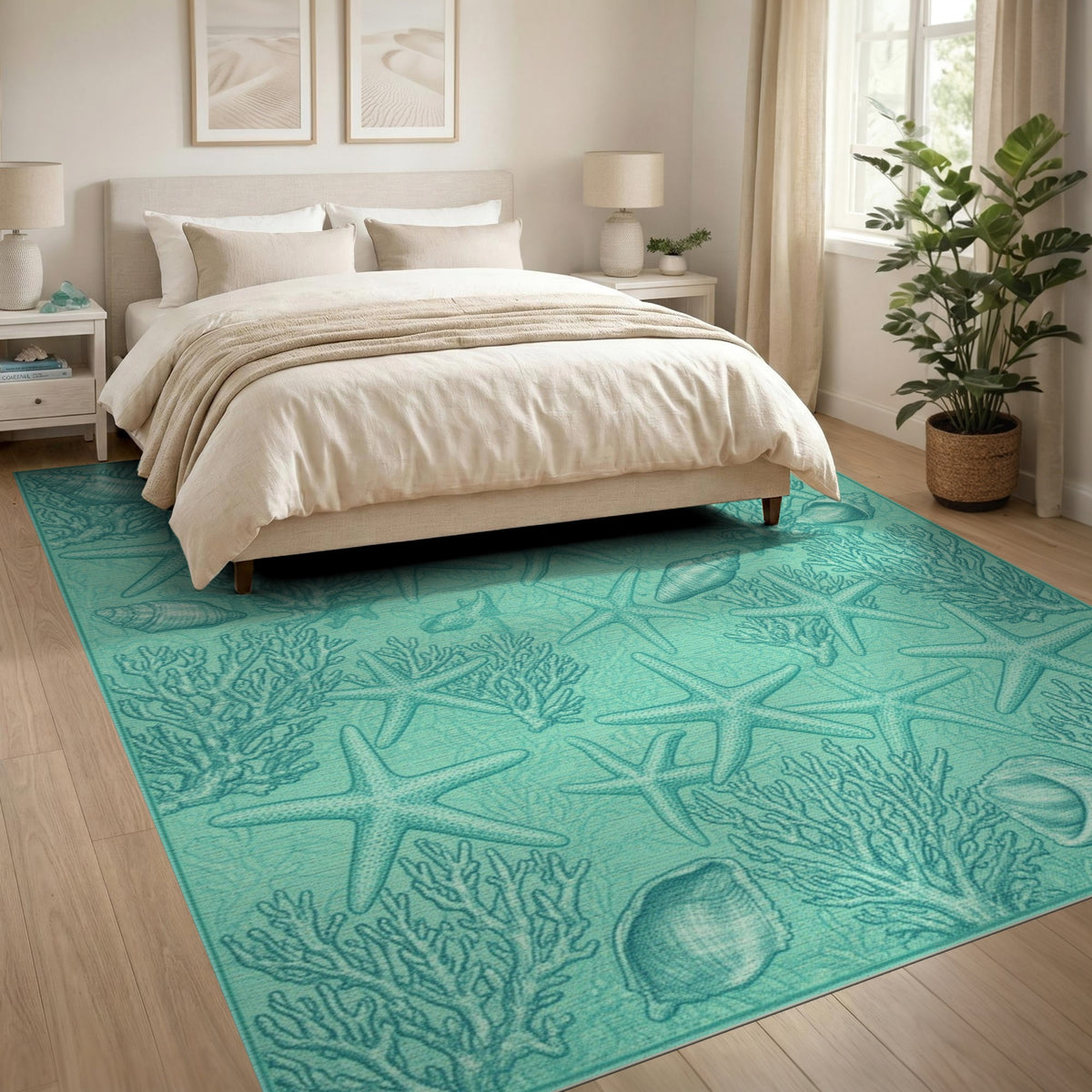 Blue and Teal Starfish Coastal Area Rug