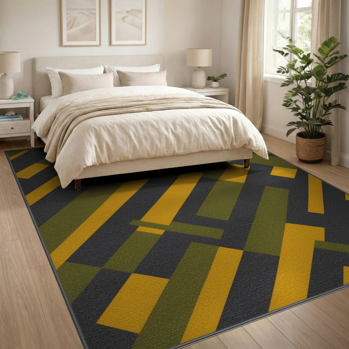 ODIKA Yellow Green Geometric Area Rug