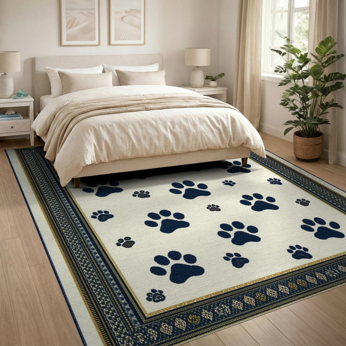 Navy Paw Print Kids Area Rug