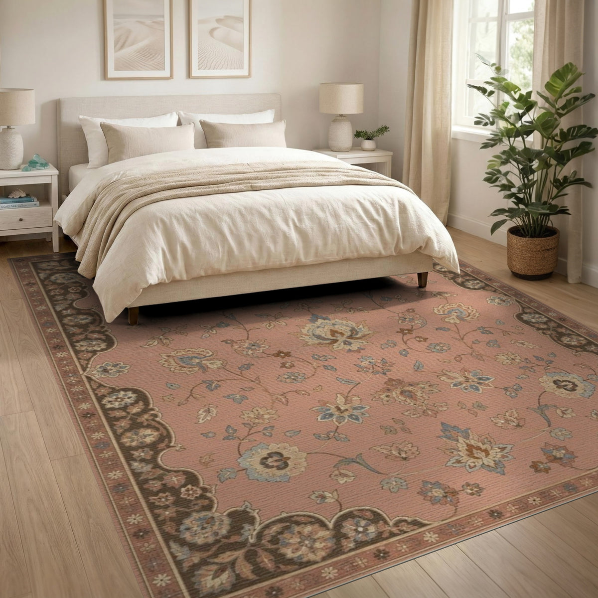 Pink Floral Vintage Area Rug