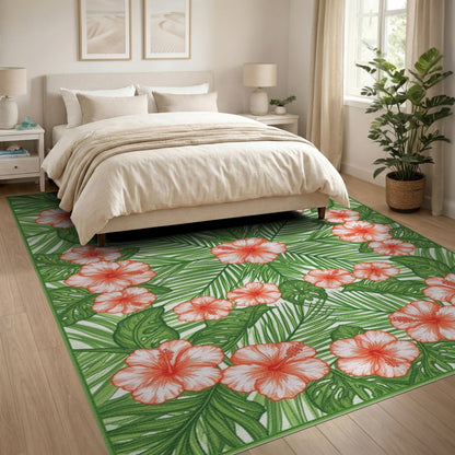 Multi-color and Patterns Red Hibiscus Floral Area Rug