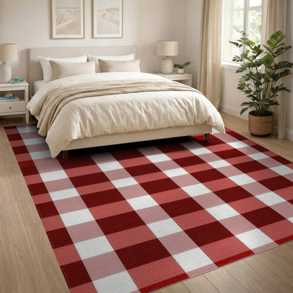 Red Checkered Red Checkered Washable Area Rug
