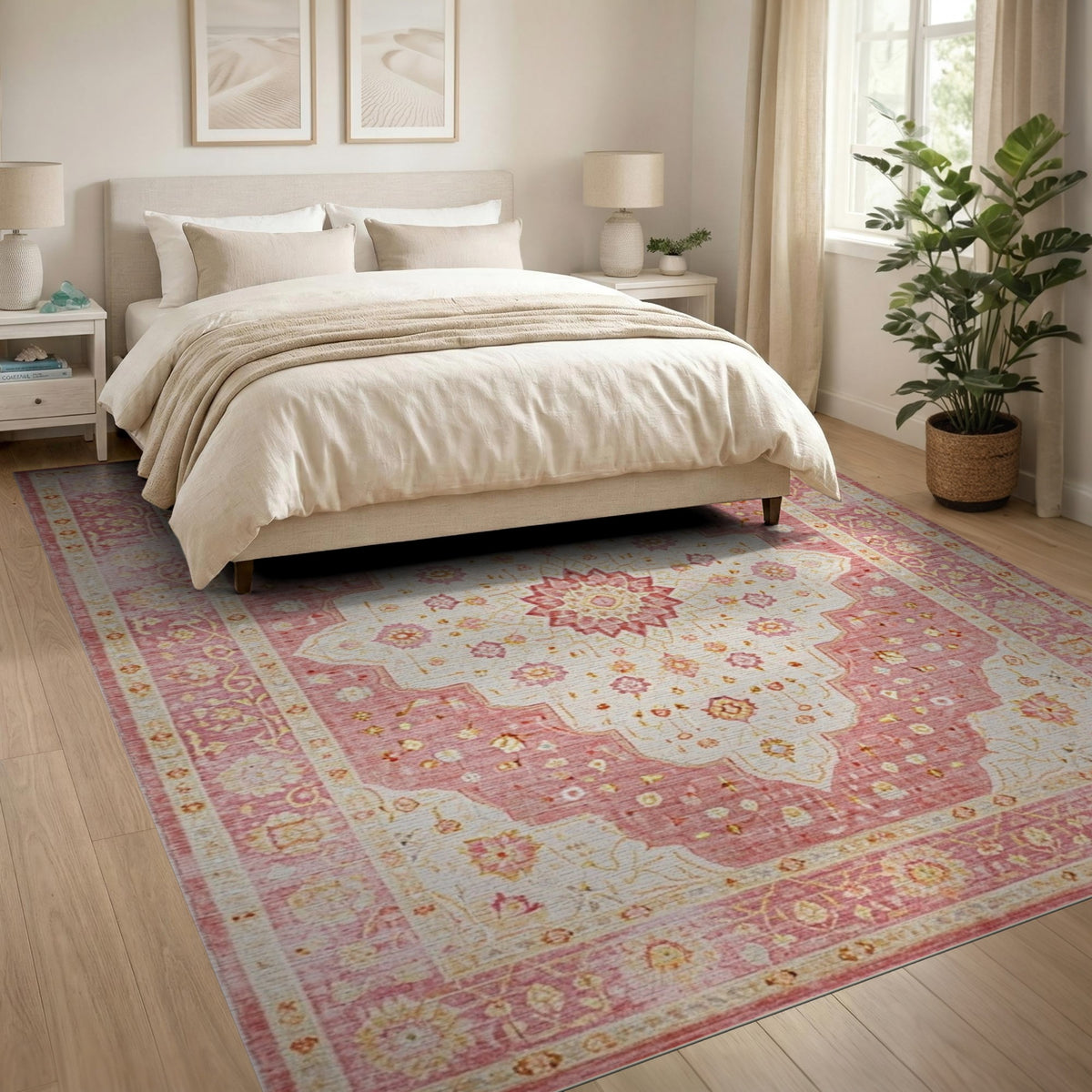 Pink Floral Medallion Vintage Area Rug