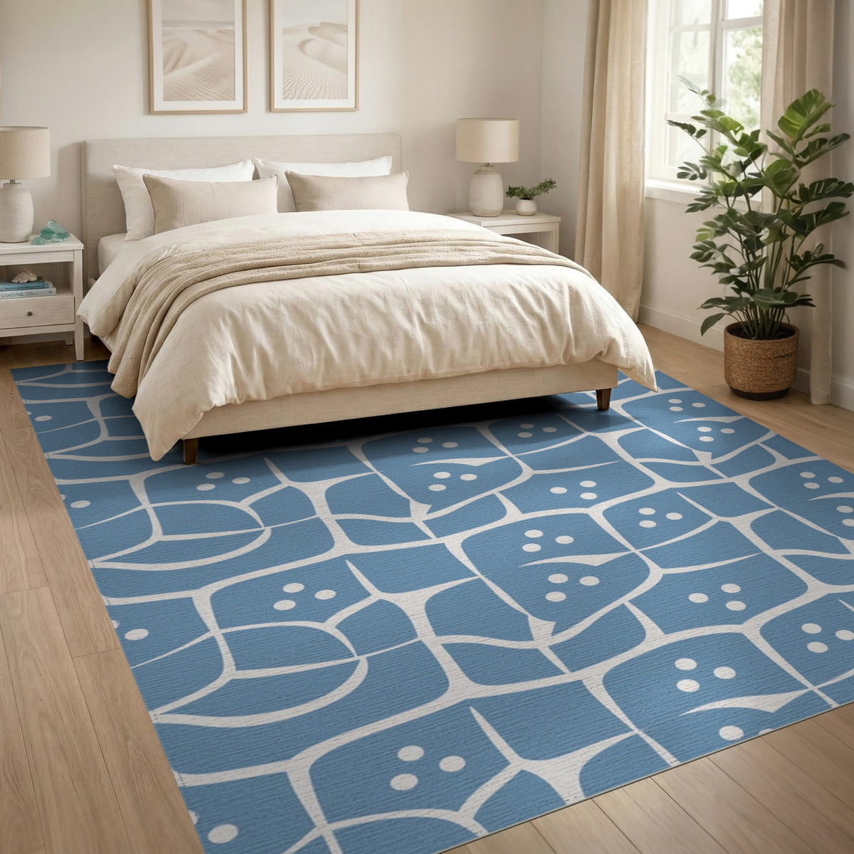 Blue Geometric Washable Area Rug