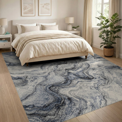 Abstract Area Blue and Teal Blue Marble Swirl Area Rug