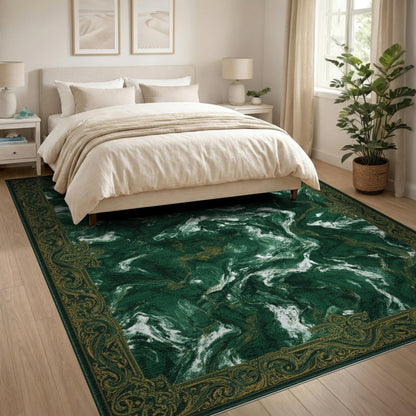 Emerald Green Marble Traditional Area Rug