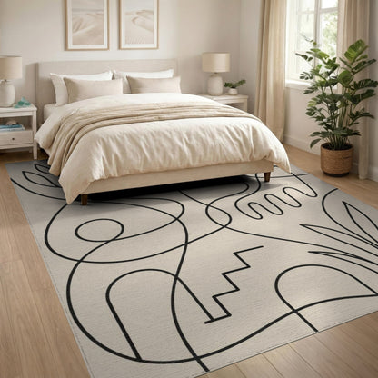 Abstract Area Abstract Line Art Beige Area Rug
