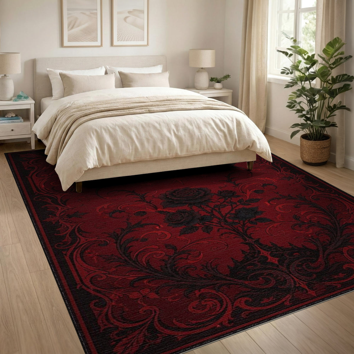 Gothic Rose Raven Red Area Rug