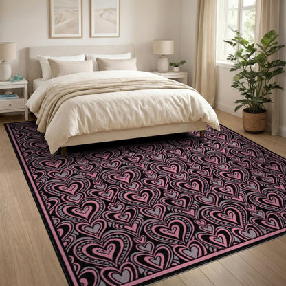 Pink Heart Boho Chic Area Rug
