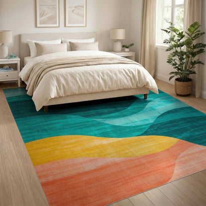 Blue Teal Abstract Wave Area Rug
