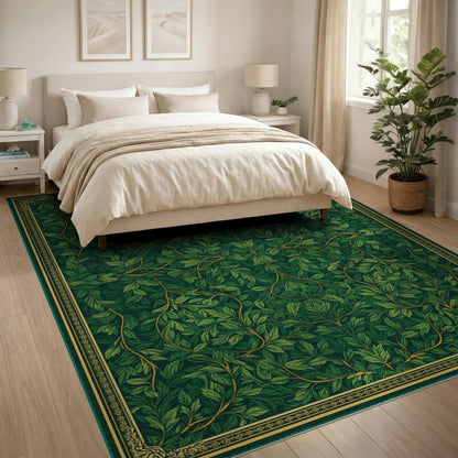 Lush Green Vine Leaf Floral Vintage Area Rug