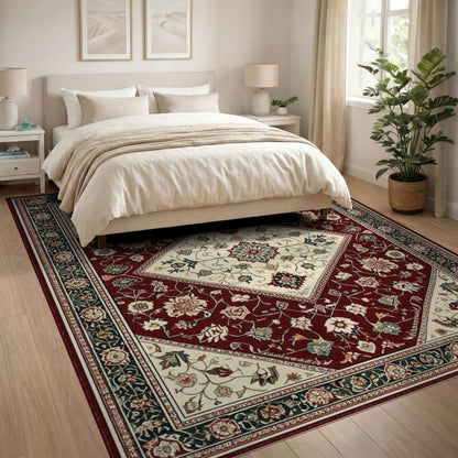 Traditional Persian Red Rich Red Persian Floral Medallion Area Rug