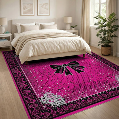 Pink Bow Polka Dot Area Rug