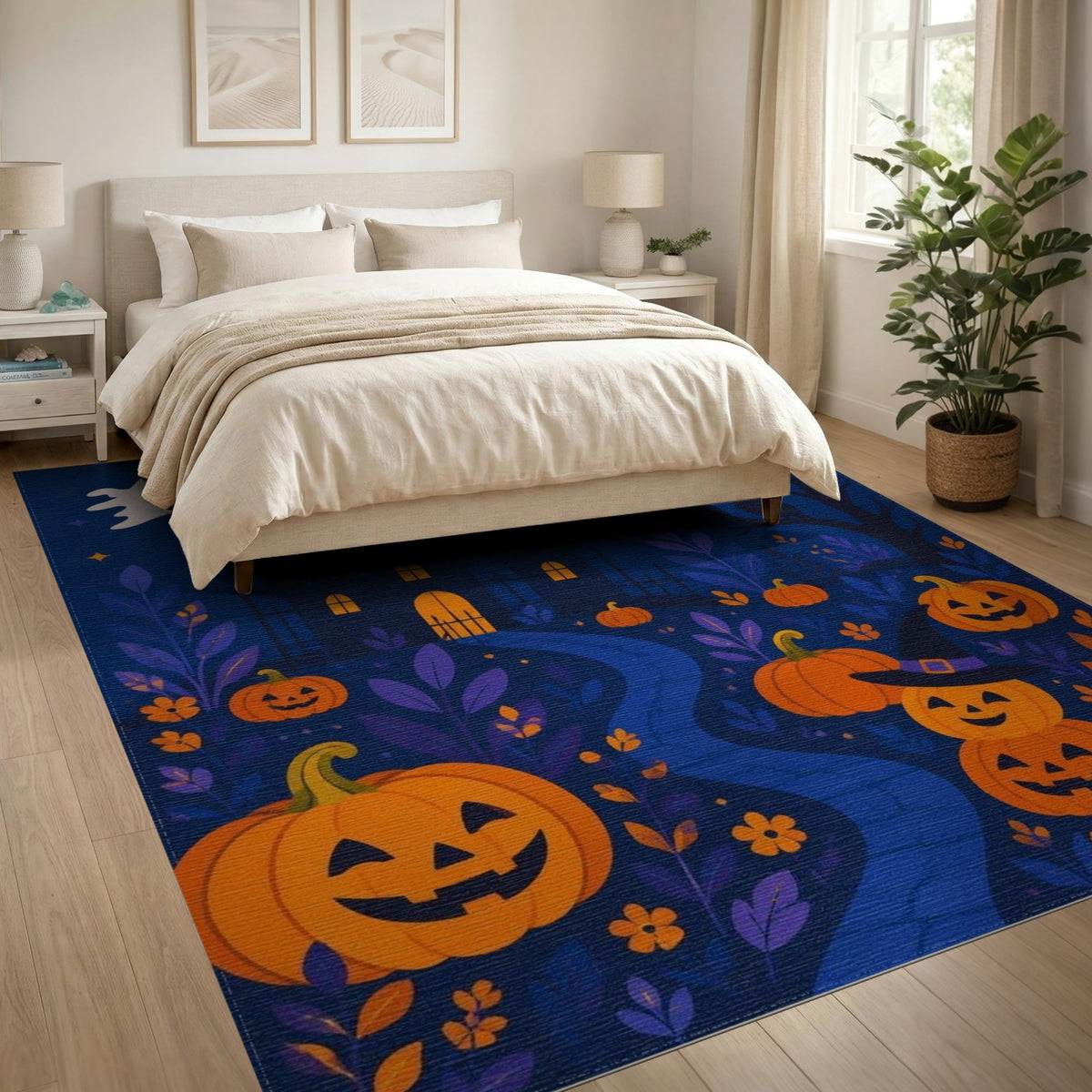 Halloween Haunted Castle Ghost Pumpkin Area Rug
