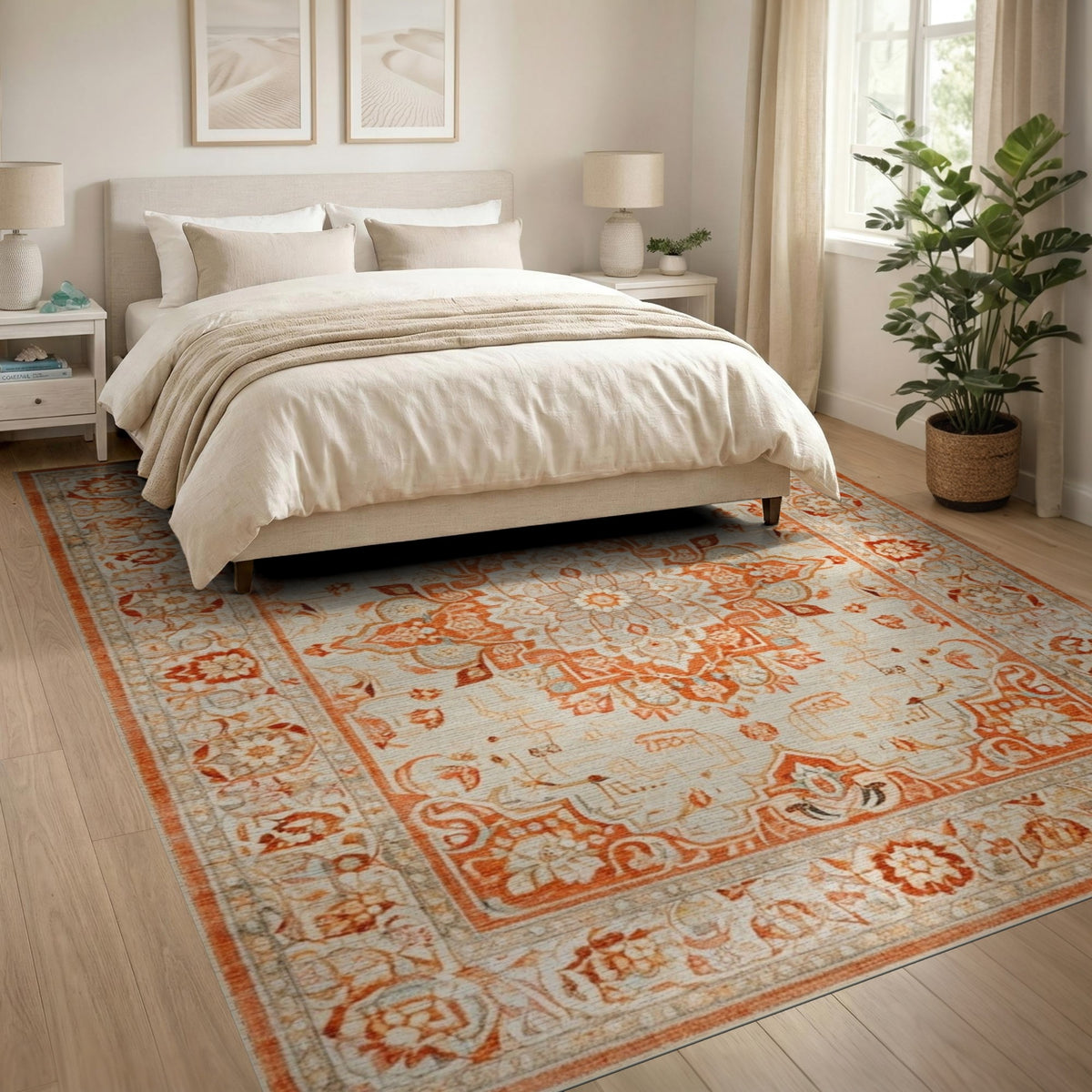 Floral Orange Floral Persian Area Rug