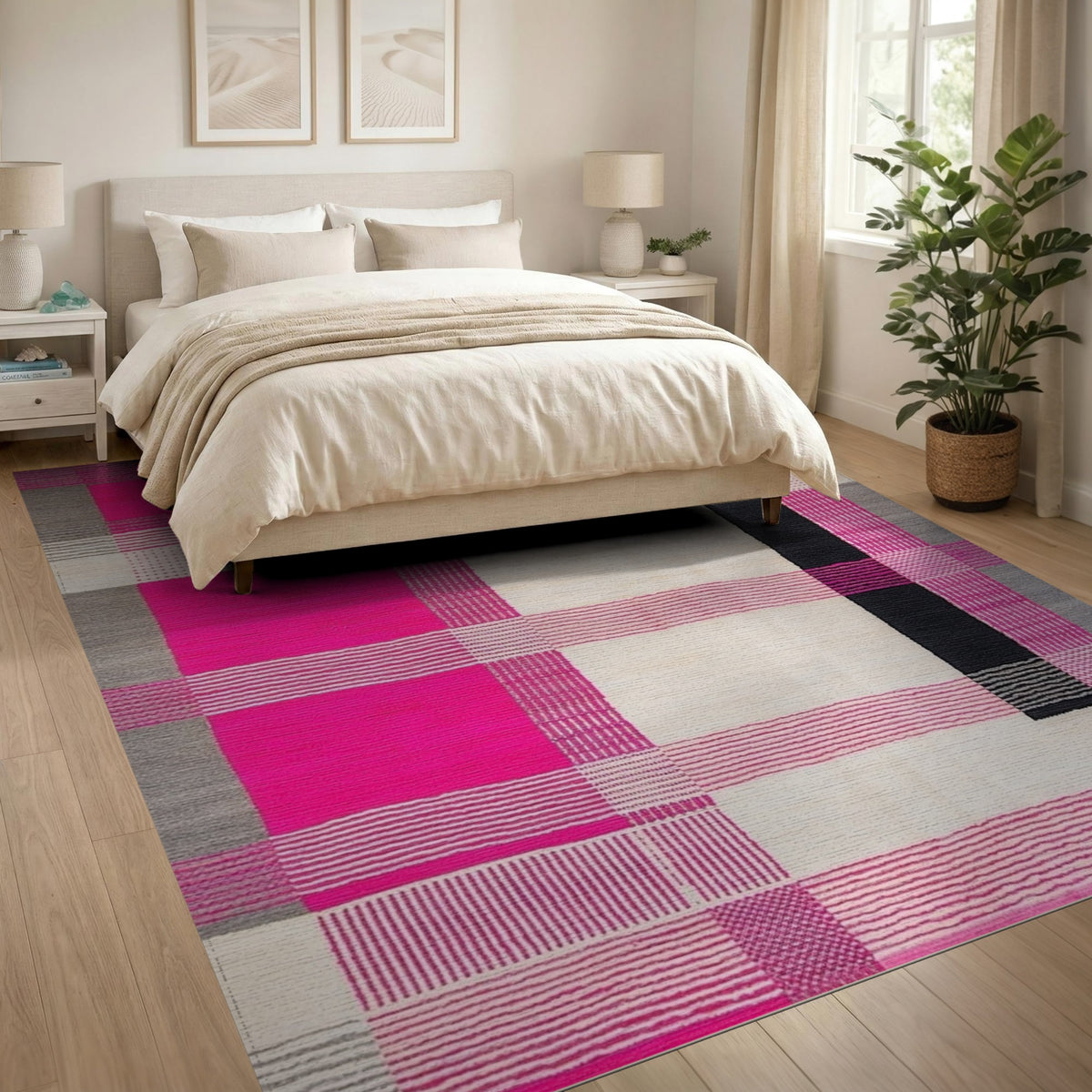 Pink Geometric Patchwork Area Rug